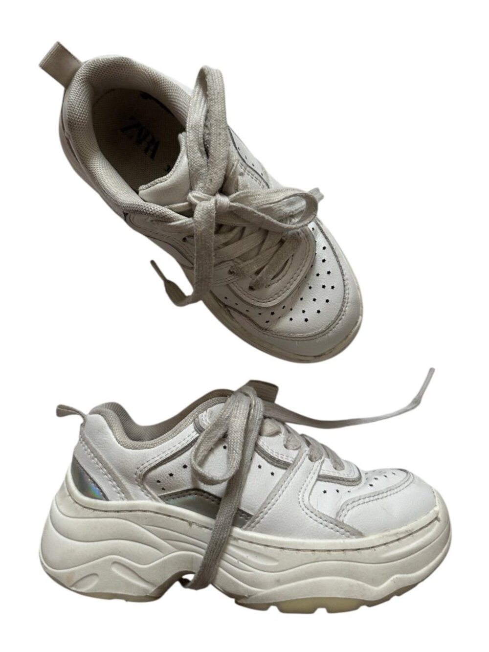 Zara Girls White Chunky Star Sneakers Size 10 Well Loved